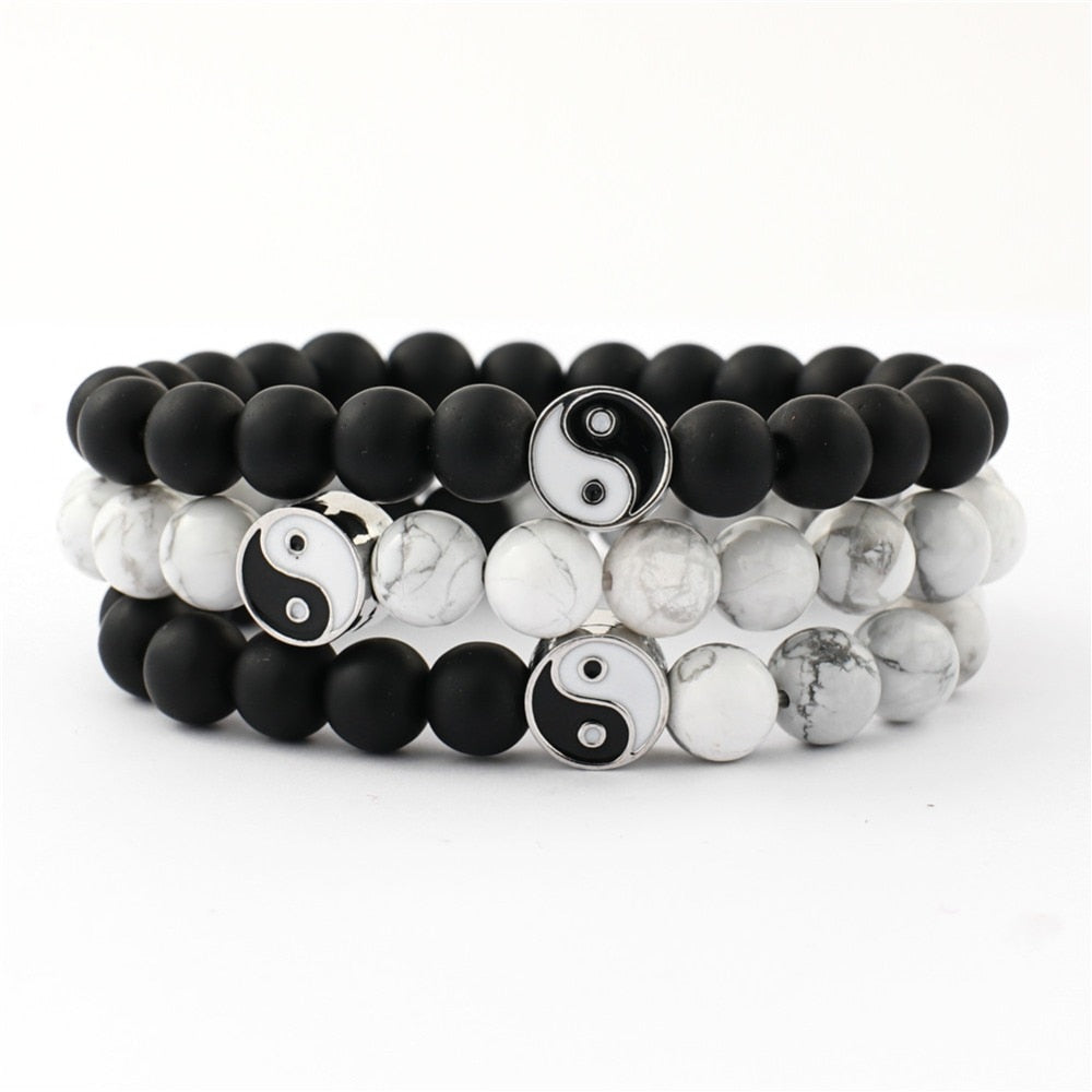 Distance Bracelet Classic Natural Stone White and Black Yin Yang Beaded Bracelets for Men Women Best Friend Drop Shipping