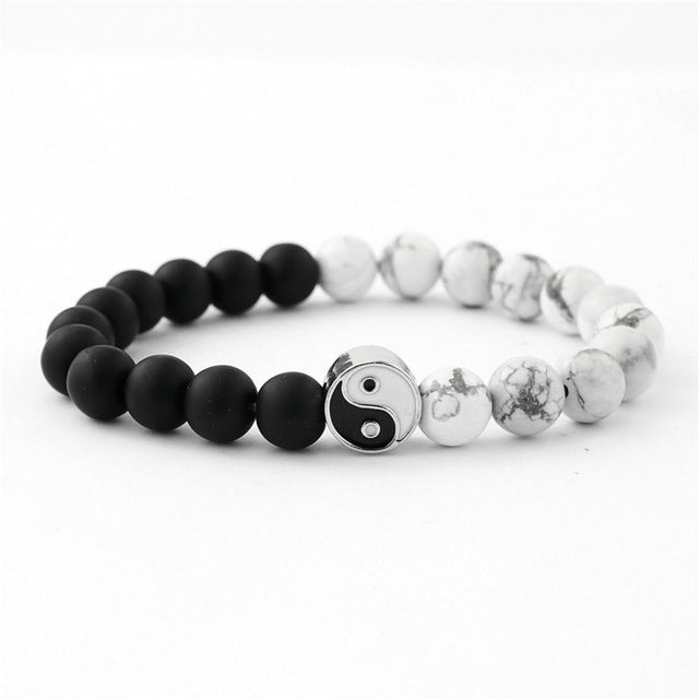 Distance Bracelet Classic Natural Stone White and Black Yin Yang Beaded Bracelets for Men Women Best Friend Drop Shipping